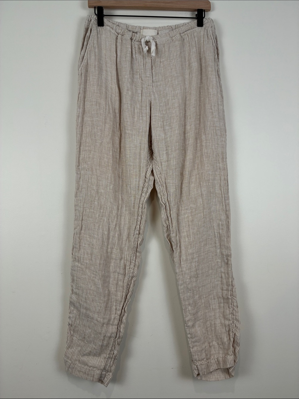 CP Shades Women’s Large (28”) Light Beige Drawstring 100% Linen Joggers Pockets